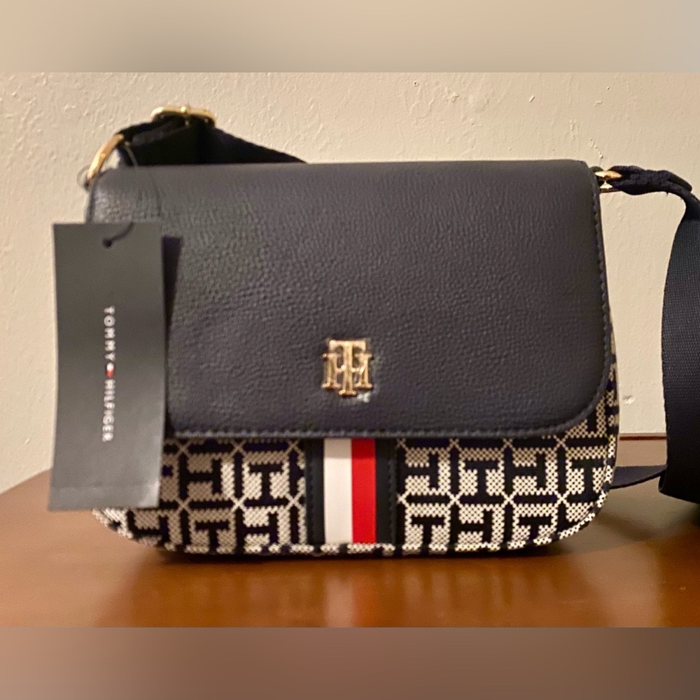 Tommy Hilfiger Black and Red Crossbody Bag